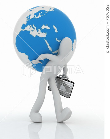 3D man with a suitcase is a globe on his back - Stock Illustration ...