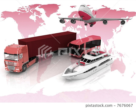 types of transport on a background map of the world 7676067