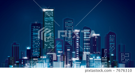 Vector of night city skyline. - Stock Illustration [7676310] - PIXTA