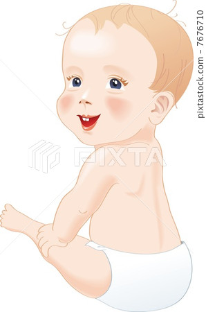 Baby in diapers smiling 7676710