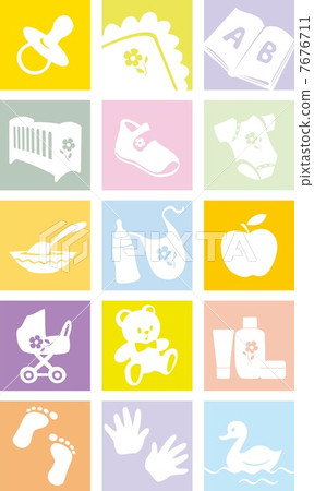 Icon set - baby shopping, clothes, shoes,toys, feeding 7676711