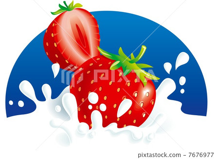 Two strawberries splashing in milk, blue background. Vector illustration Two strawberries splashing in milk, blue background. Vector illustration 7676977