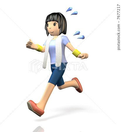 Abstract 3DCG illustration of a woman enjoying jogging 7677217