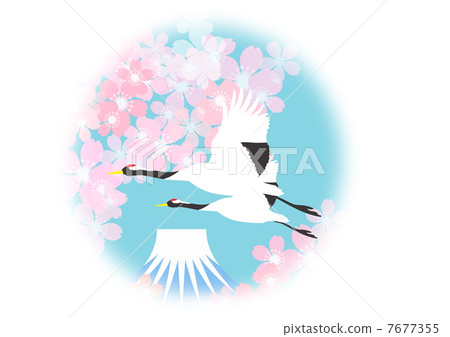 Crane and cherry blossoms and Mt. Fuji Crane and cherry blossoms and Mt. Fuji 7677355