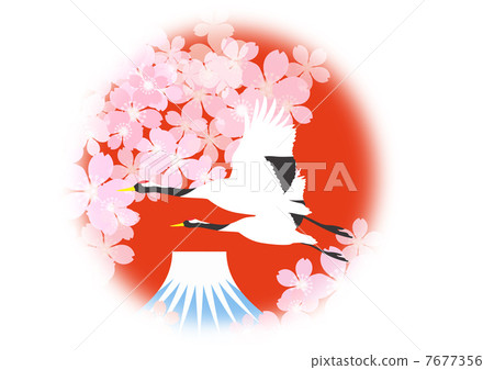 Crane and cherry blossoms and Mt. Fuji Crane and cherry blossoms and Mt. Fuji 7677356