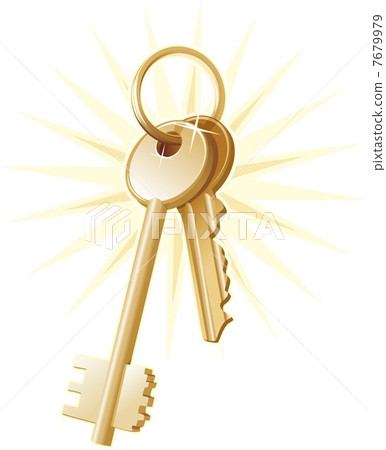 Gold home keys, realty, security. Vector 7679979
