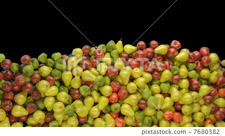 Fruit mix: heap of apples and pears over black Fruit mix: heap of apples and pears over black 7680382
