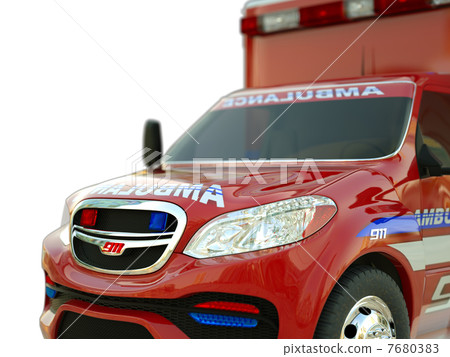 Ambulance: Closeup view of emergency services vehicle on white Ambulance: Closeup view of emergency services vehicle on white 7680383