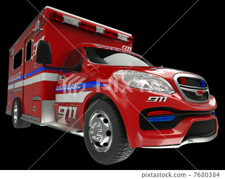 Ambulance: wide angle view of emergency services vehicle on black Ambulance: wide angle view of emergency services vehicle on black 7680384