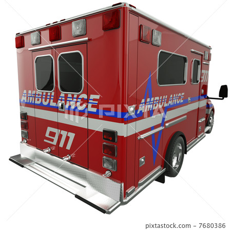 Ambulance: Rear view of emergency services vehicle on white Ambulance: Rear view of emergency services vehicle on white 7680386