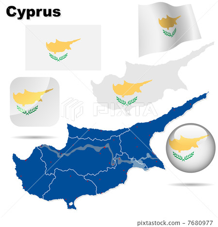 Cyprus vector set. Detailed country shape with region borders, f 7680977