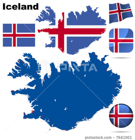 Iceland vector set. Detailed country shape with region borders, 7681001