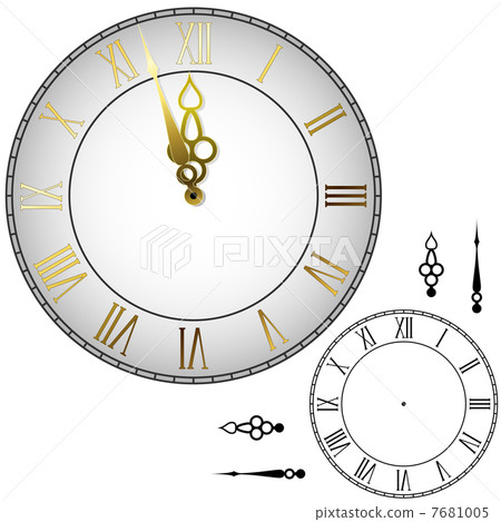 Old-fashioned wall clock with hands about midnight with black an 7681005