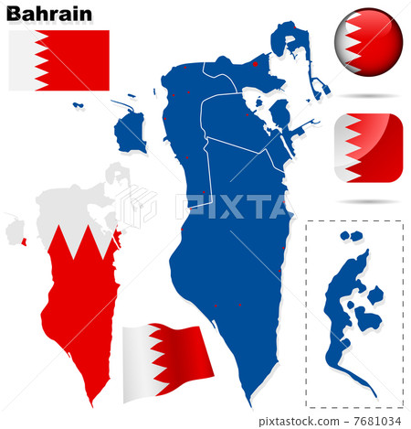 Bahrain vector set. Detailed country shape with region borders, 7681034