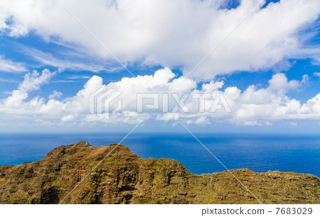 Blue Sea Blue Sky Floating Clouds Rock Skin 7683029