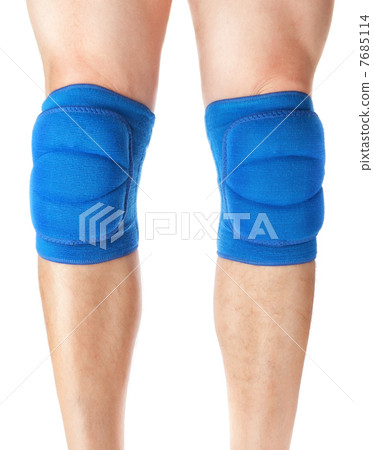 Knee pads to protect the games on male legs. On a white backgrou 7685114