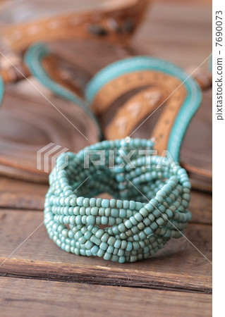 Light blue beaded bracelet and sandals - summer image Light blue beaded bracelet and sandals - summer image 7690073