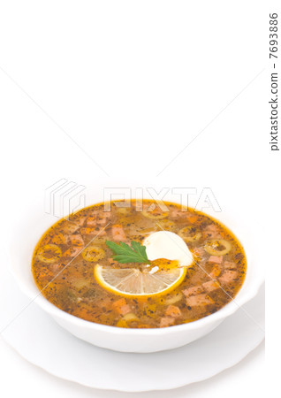 sausage soup with pickled cucumbers sausage soup with pickled cucumbers 7693886