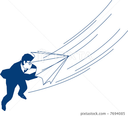 A businessman fighting against strong winds with an umbrella 7694085