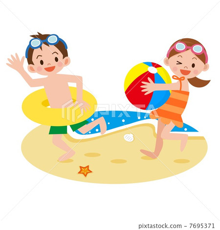 孩子們在沙灘上玩 7695371