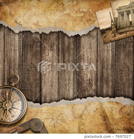 Old map background with compass. Adventure or discovery concept. 7697027
