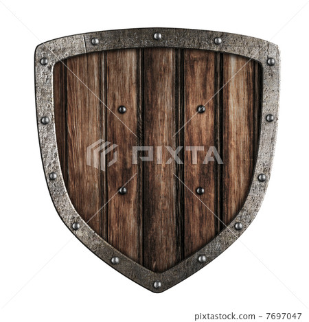 Old wooden shield isolated on white 7697047