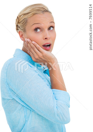 Surprised beautiful blonde looking up Surprised beautiful blonde looking up 7699514