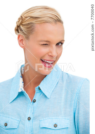 Blonde woman winking 7700040
