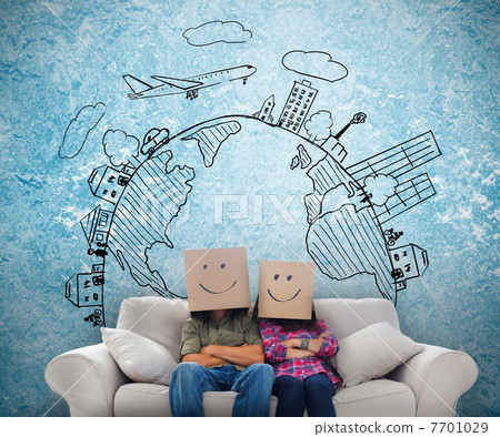 Cheerful employees with boxes on their heads Cheerful employees with boxes on their heads 7701029