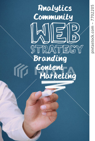 Businessman holding a marker and writing web terms Businessman holding a marker and writing web terms 7702205