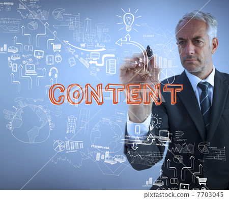 Businessman holding a marker and writing the word content in ora 7703045