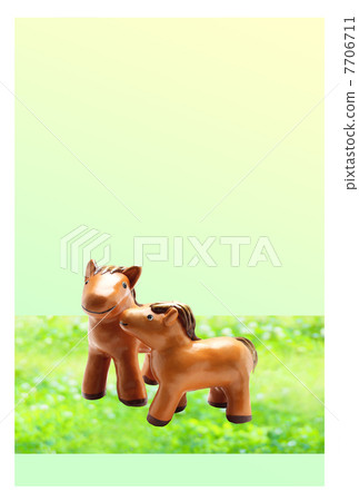 基層馬的親子新年（年）|新年的卡片材料垂直 7706711