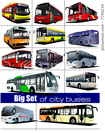 Big set of city buses. Coach. Vector illustration 7709234