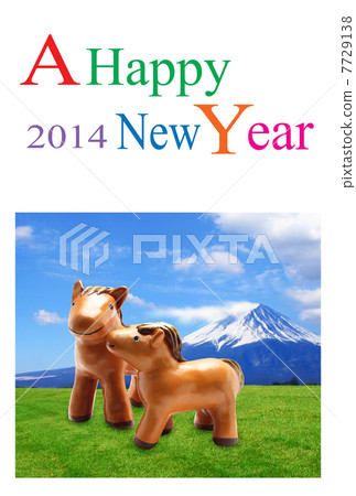 Horse Year (Horse Year) New Year's card | Fuji and the foal's parent and child 2014 Suspended in the grassland 7729138
