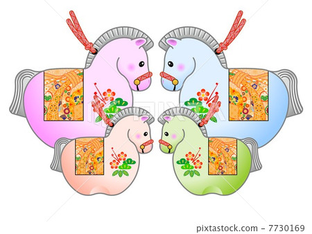 New year's card material horse family 7730169