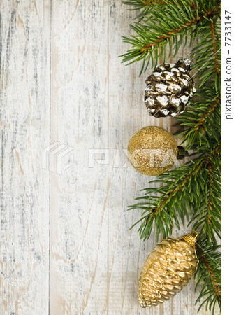 Christmas background with ornaments on branch Christmas background with ornaments on branch 7733147