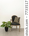 Antique armchair and plant near wall 7733517