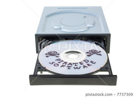 Optical disk drive with disk, containing pirated software 7737309