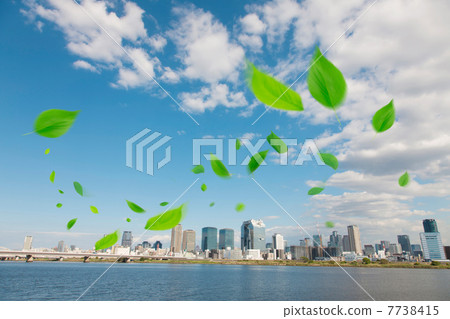 Leaf leaves and buildings in Osaka 7738415