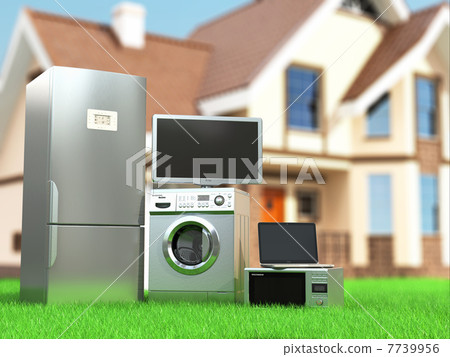 Home appliances. Tv, refrigerator, microwave, laptop and  washin 7739956