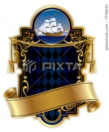 Gold-framed label with a ship Gold-framed label with a ship 7740032