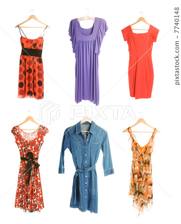 Collection of six differend dresses isolated on white background Collection of six differend dresses isolated on white background 7740148