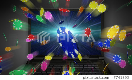 3D casino chips display on laptop screen 3D casino chips display on laptop screen 7741893