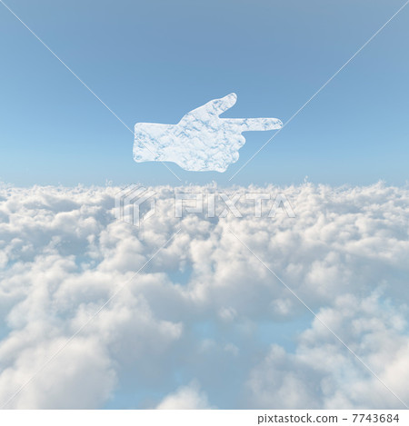 A finger pointing with a sea of clouds A finger pointing with a sea of clouds 7743684
