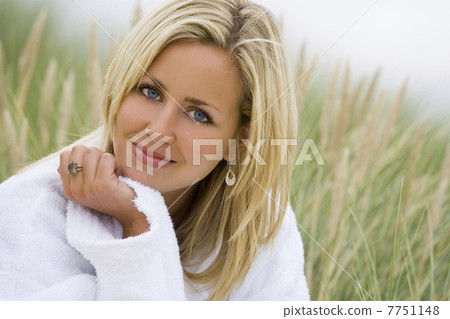 Natural Beautiful Blond Woman Girl Spa Robe Grass Natural Beautiful Blond Woman Girl Spa Robe Grass 7751148