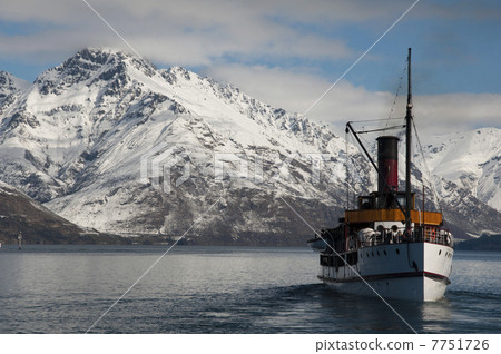 New Zealand snowy mountain and steamship 7751726