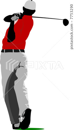 Golfer hitting ball with iron club. Vector illustration Golfer hitting ball with iron club. Vector illustration 7753290