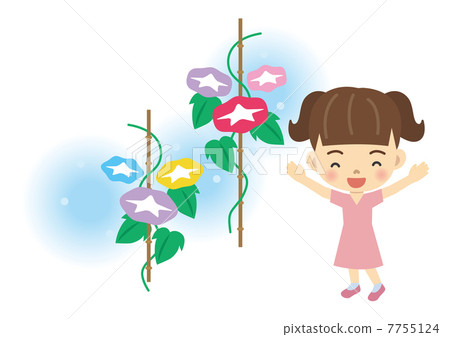 牽牛花和女孩 插圖素材 圖庫