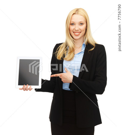 smiling woman with tablet pc in office smiling woman with tablet pc in office 7756790