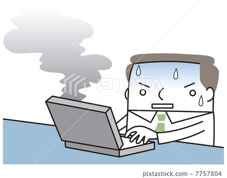 A businessman rushing with smoke from a personal computer A businessman rushing with smoke from a personal computer 7757804